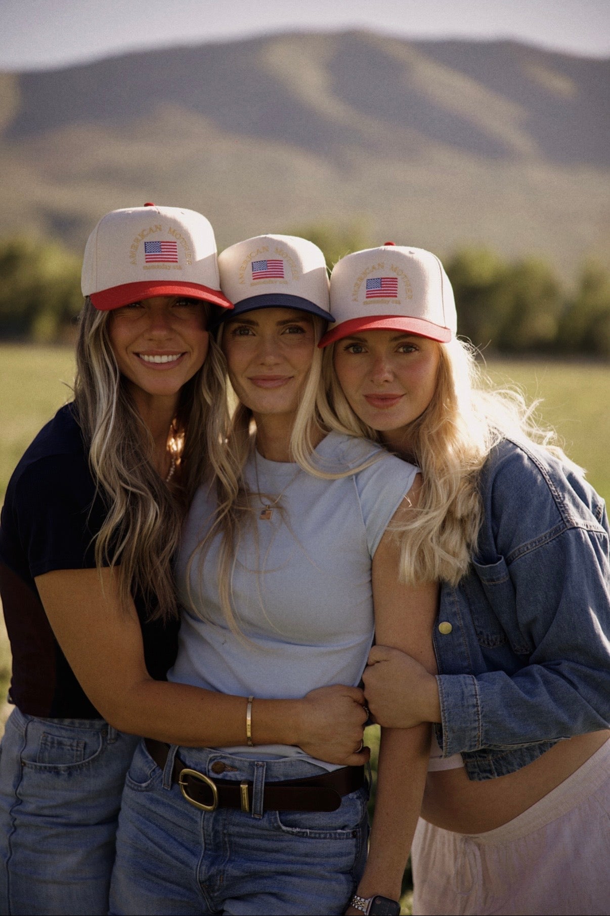 American Mother trucker hat on canvas Red and Neutral