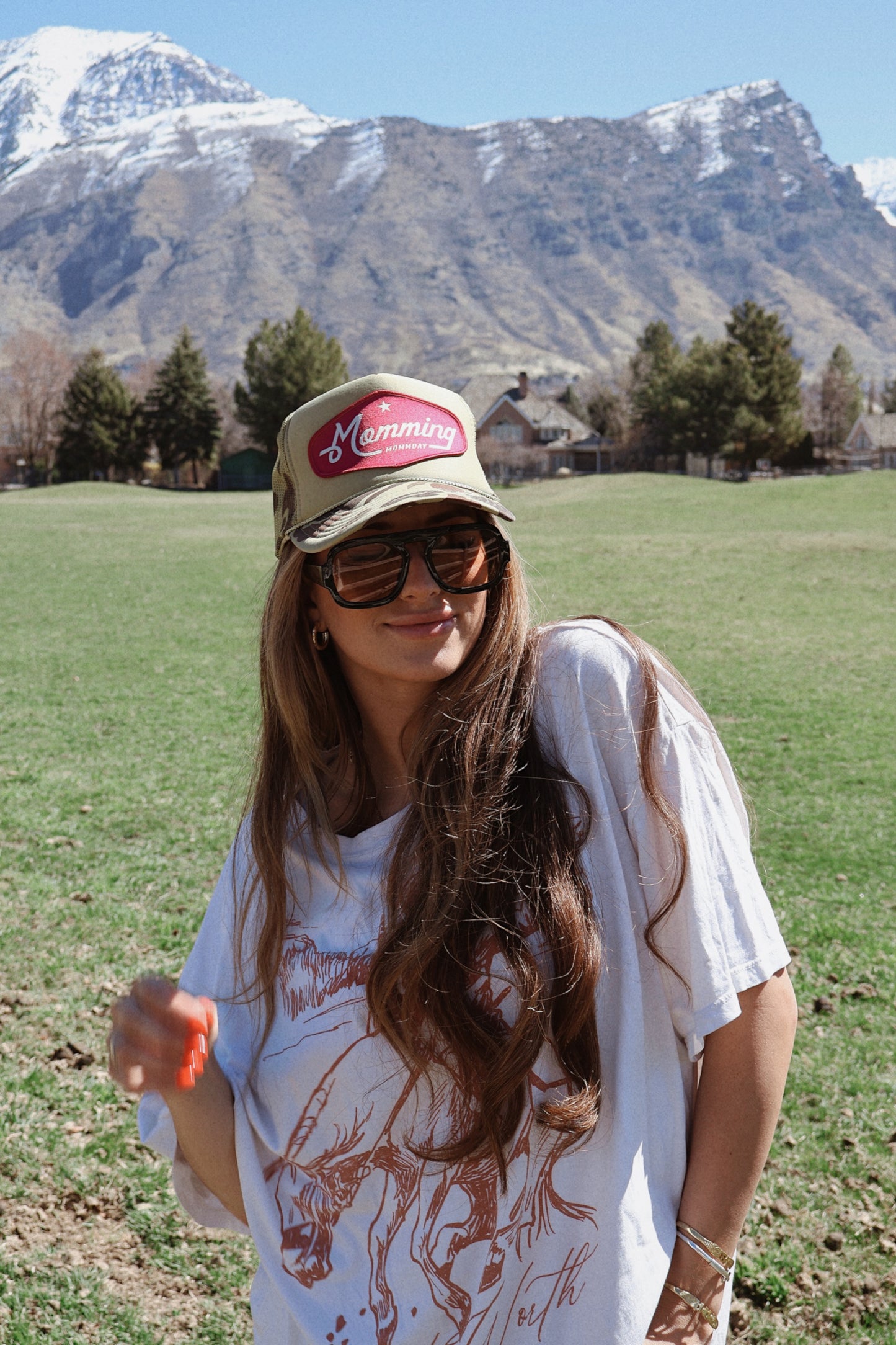 *Momming Red Patch on Camo Trucker Hat