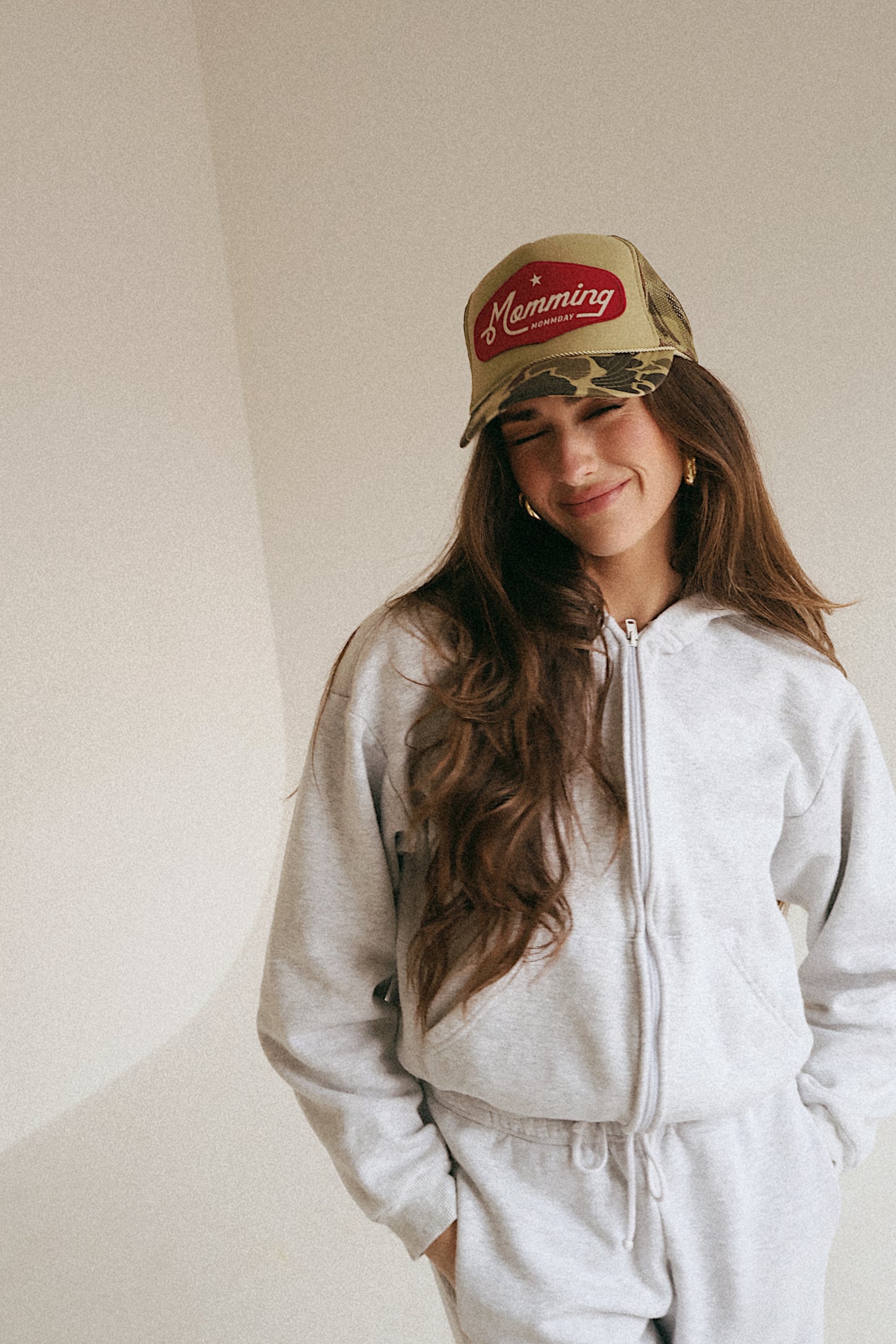 *Momming Red Patch on Camo Trucker Hat