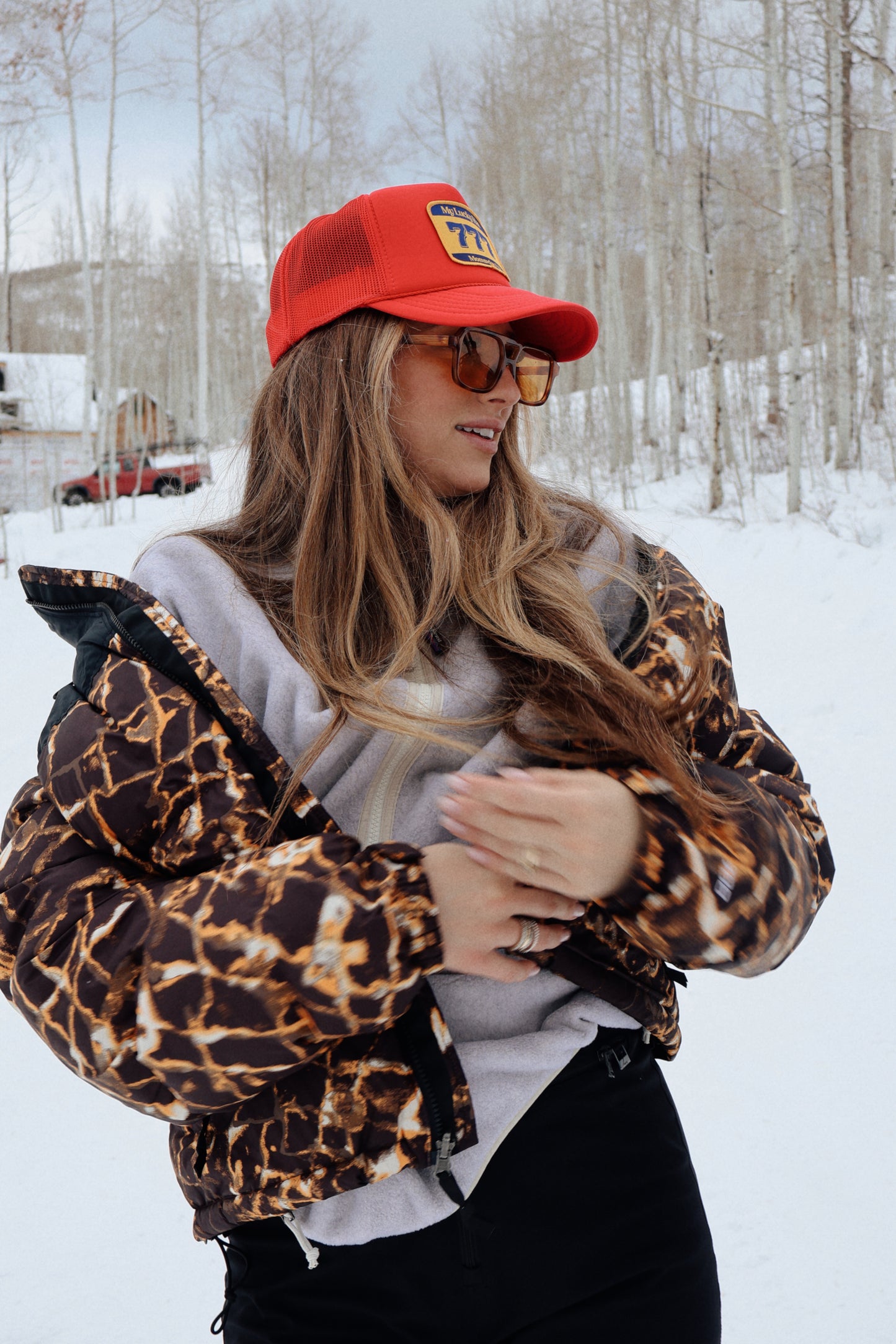 Lucky Hat on Red Trucker Hat