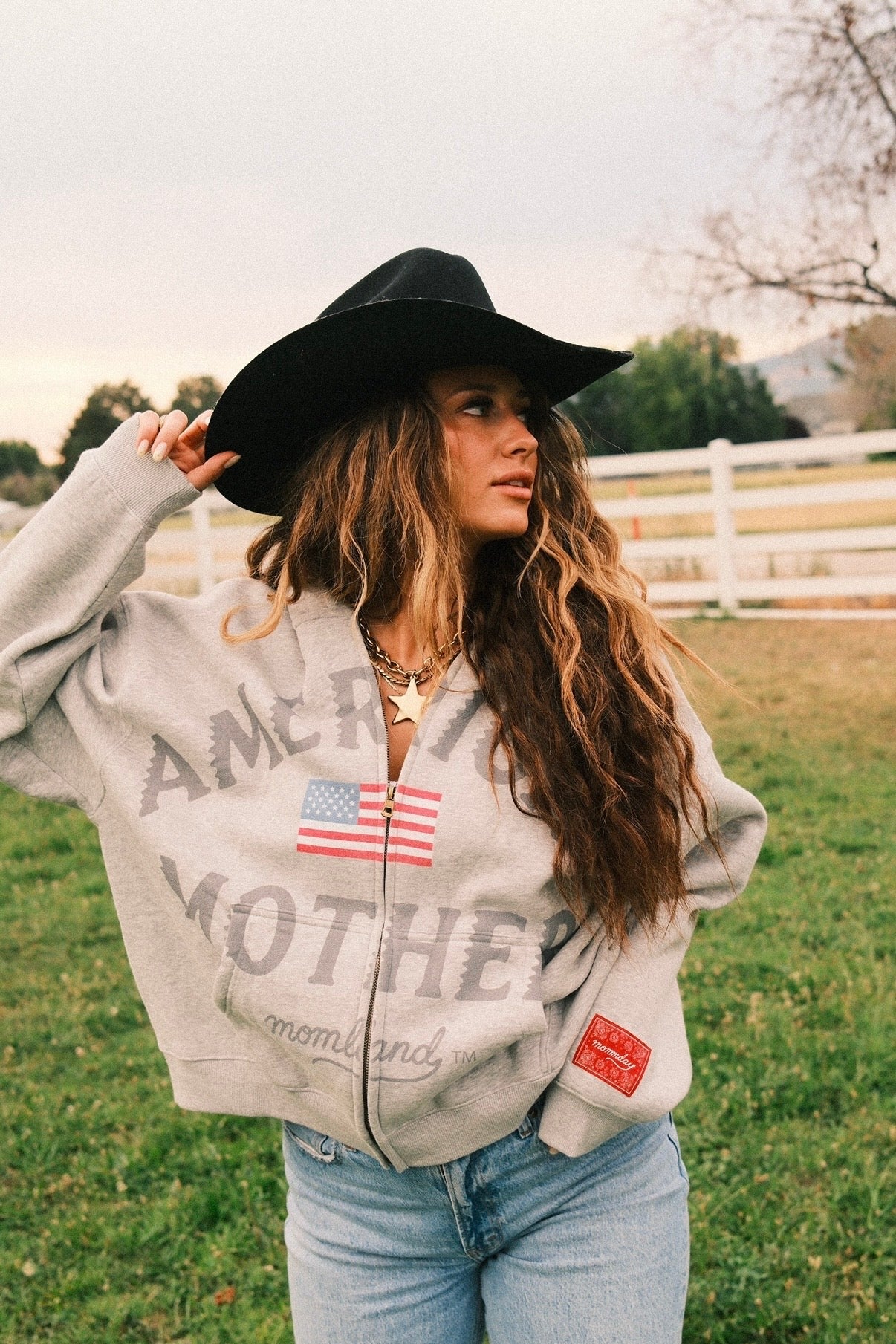 American Mother Sweatshirt zip up Grey