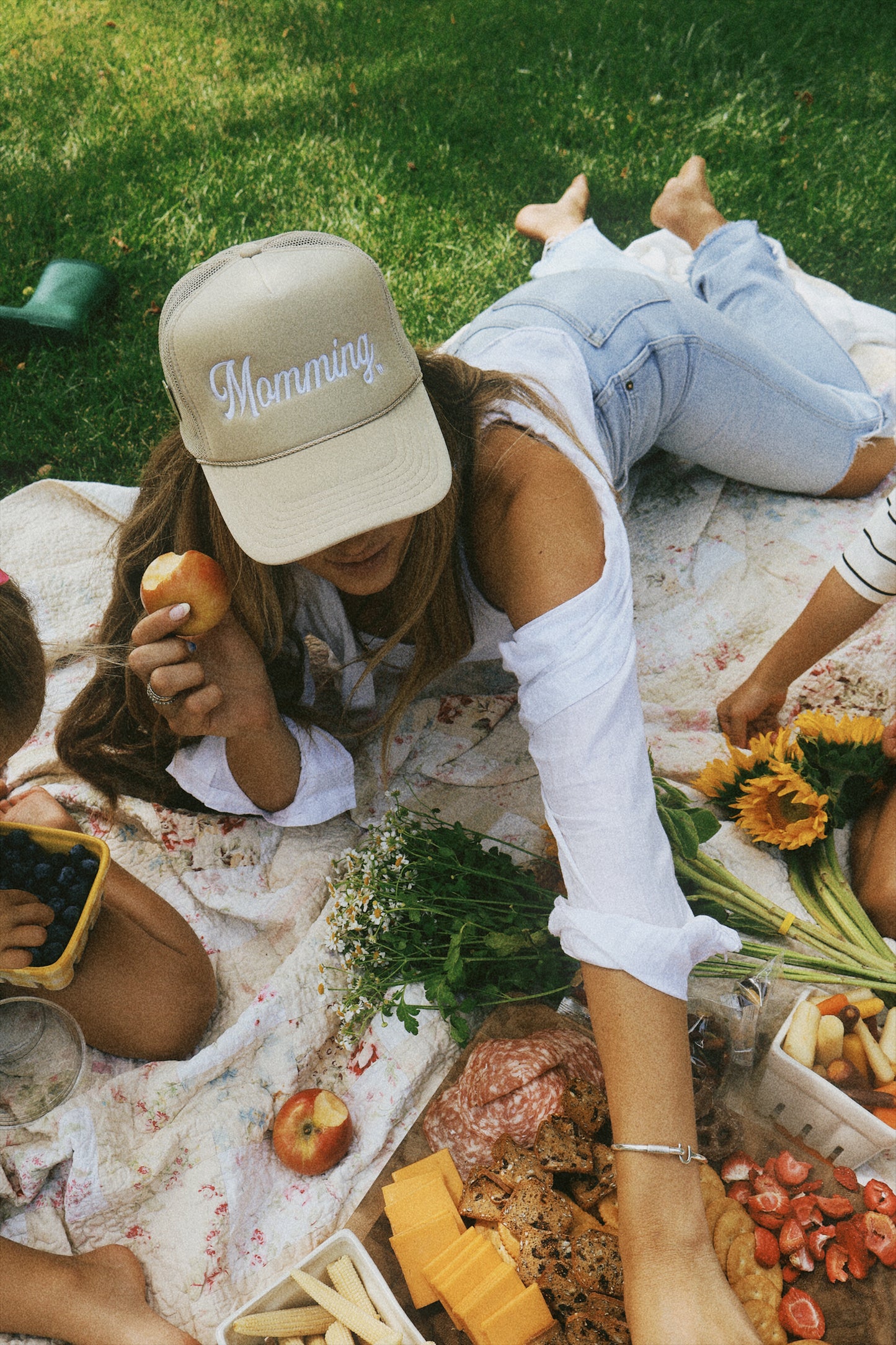 Momming Embroidered in Tan and White