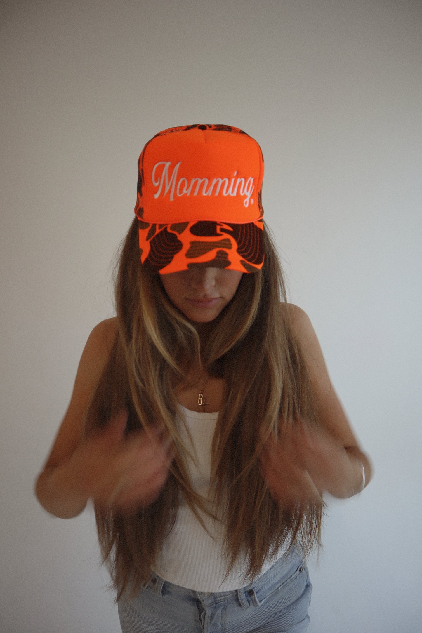 Momming Embroidered Neon Orange Camo