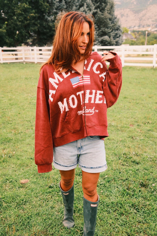 American Mother Sweatshirt zip up RED