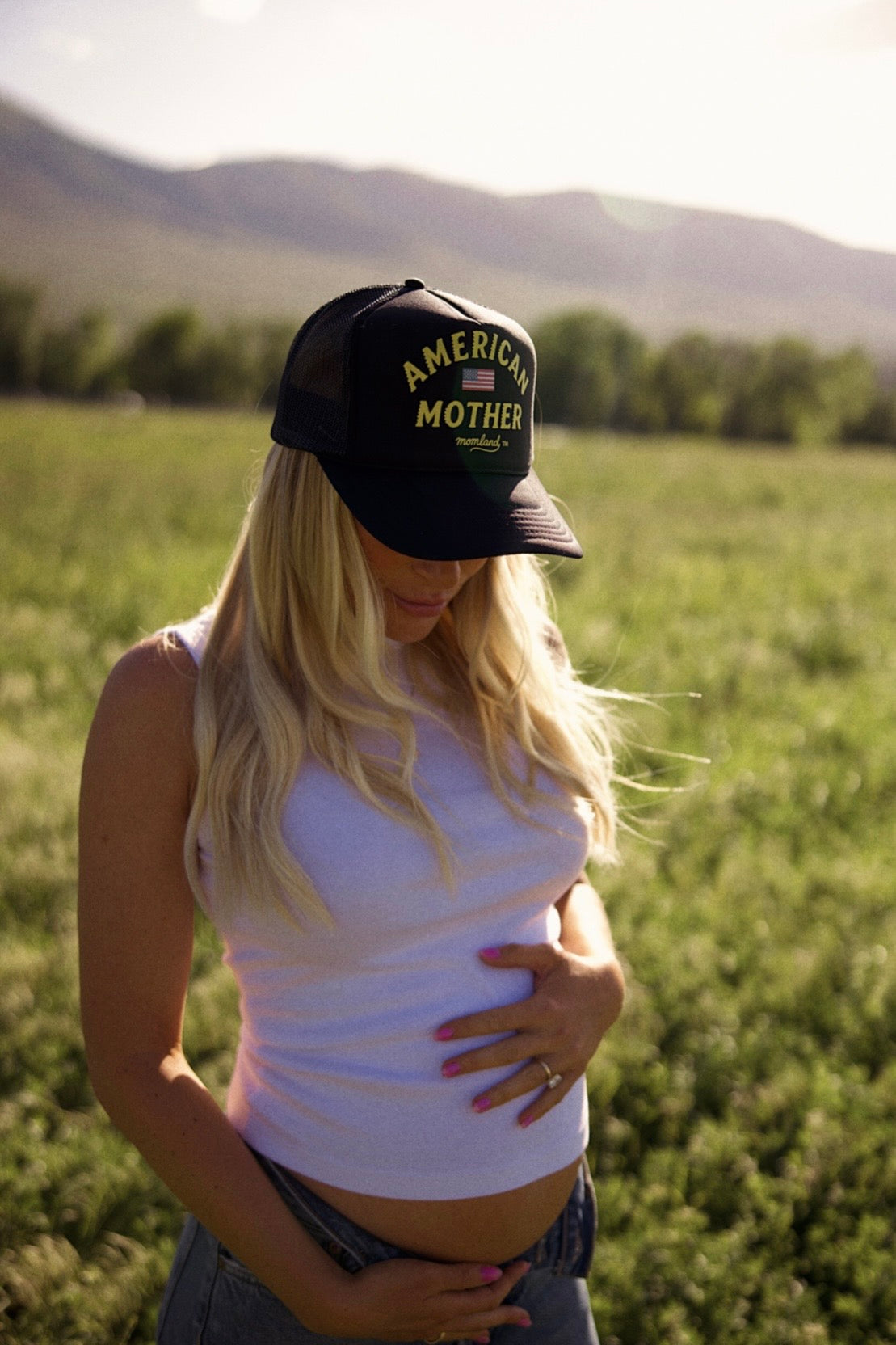 American Mother Black Trucker hat