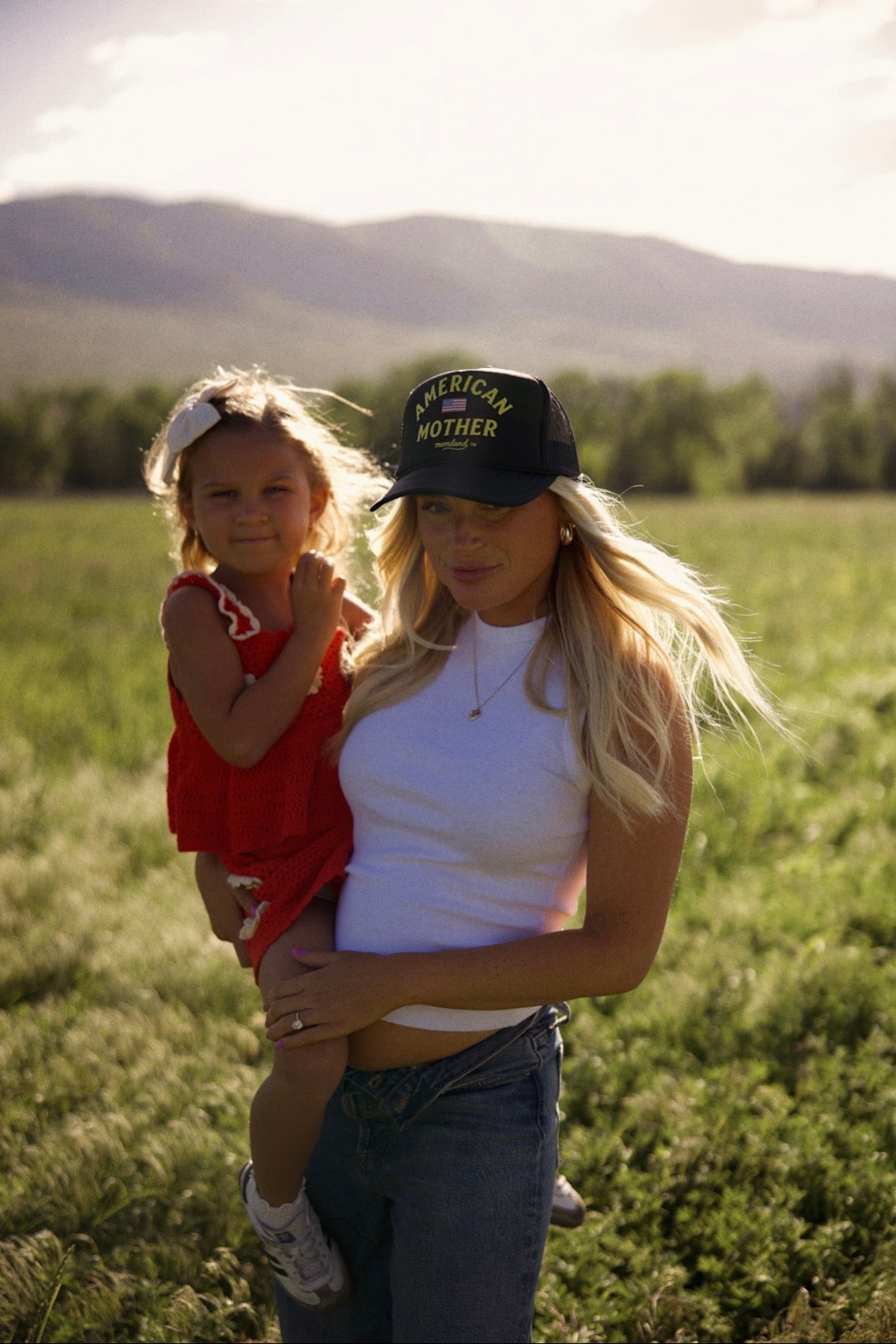 American Mother Black Trucker hat