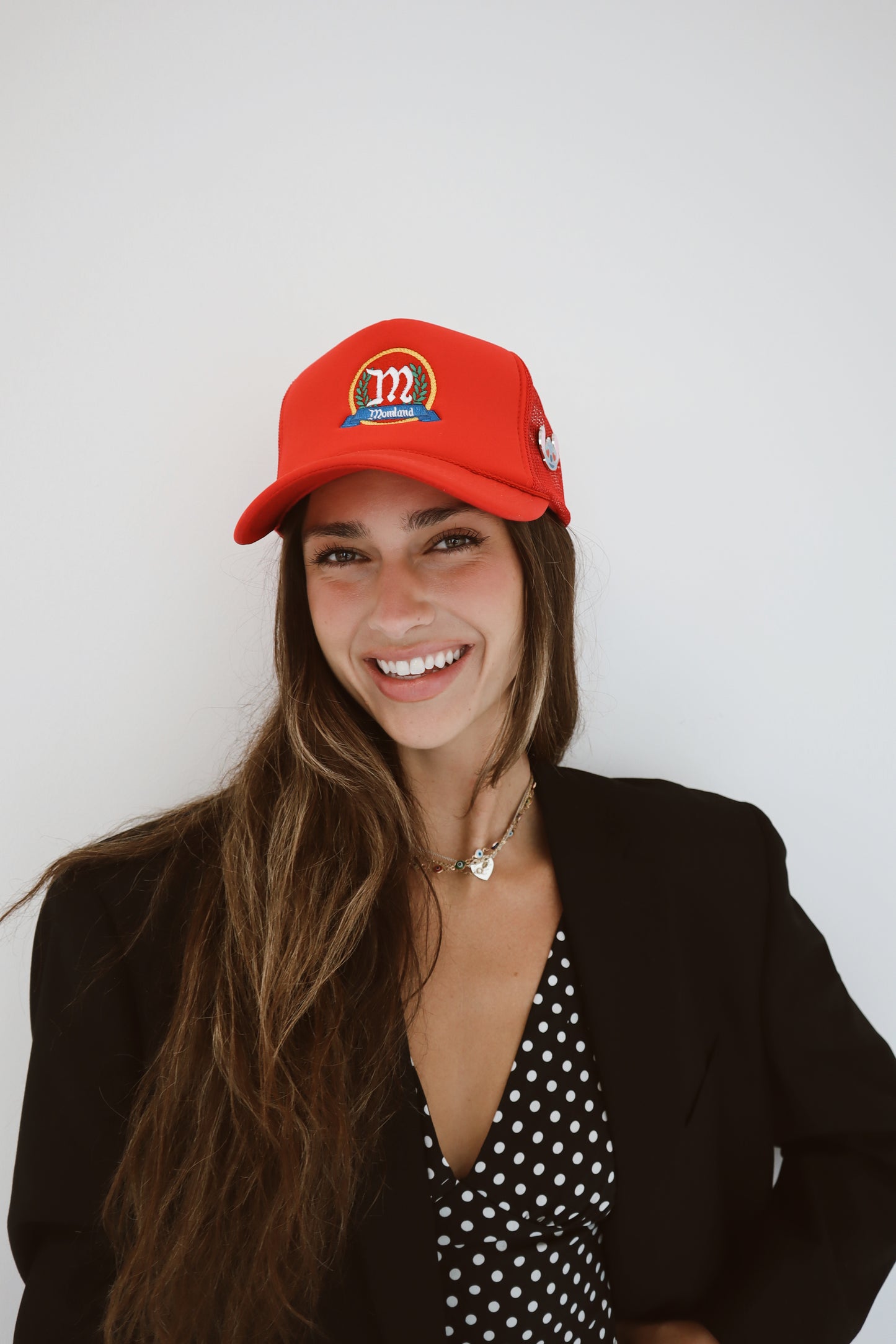 Momland embroidered red trucker hat