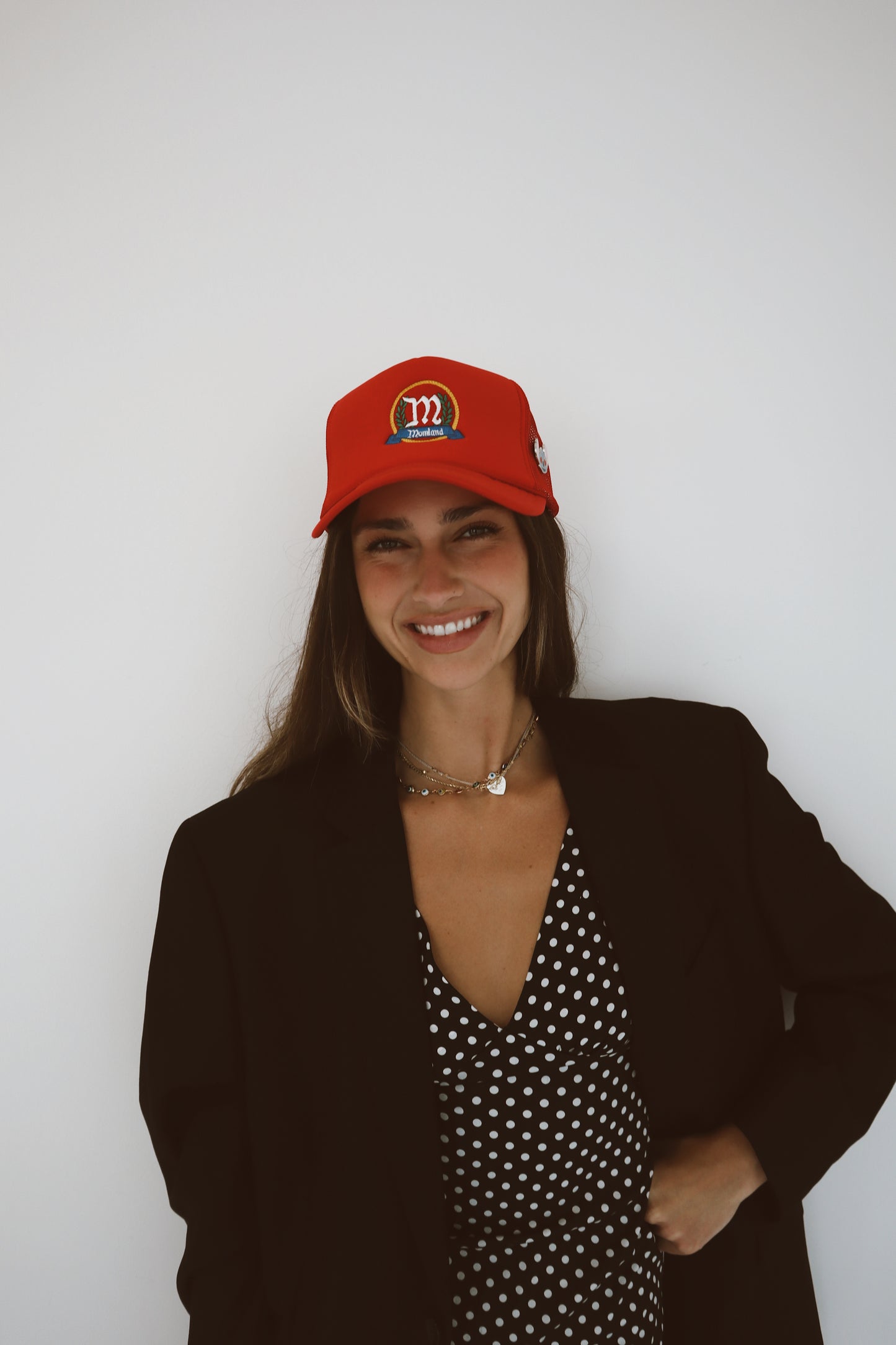 Momland embroidered red trucker hat