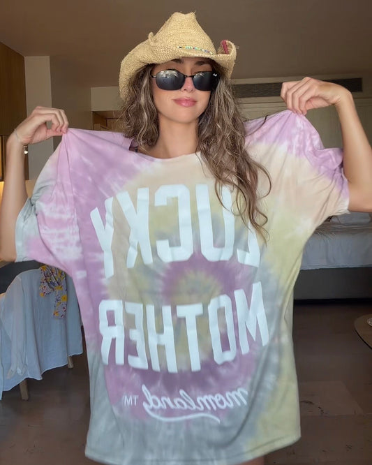LUCKY MOTHER oversized tee in tie-dye