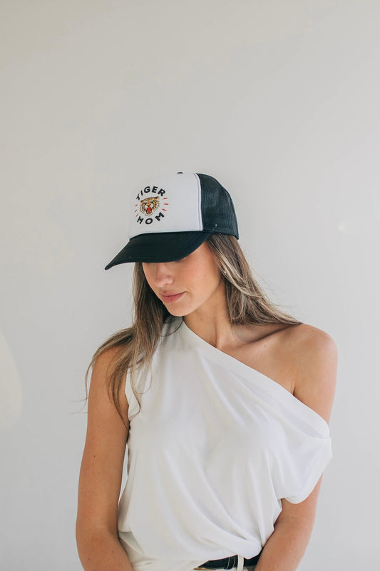 Tiger Mom Black and White Trucker